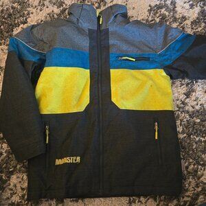 Boys MONSTER Color Block Winter Jacket | Size 12 | Teal & Neon
